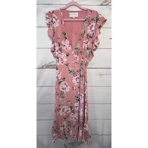 Charles Henry Pink Floral Faux Wrap Dress Women’s Size Medium A Line
